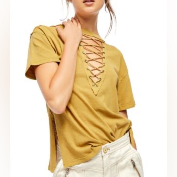 NWT FREE PEOPLE Azalea Lace Up Tee XS - Picture 5 of 5
